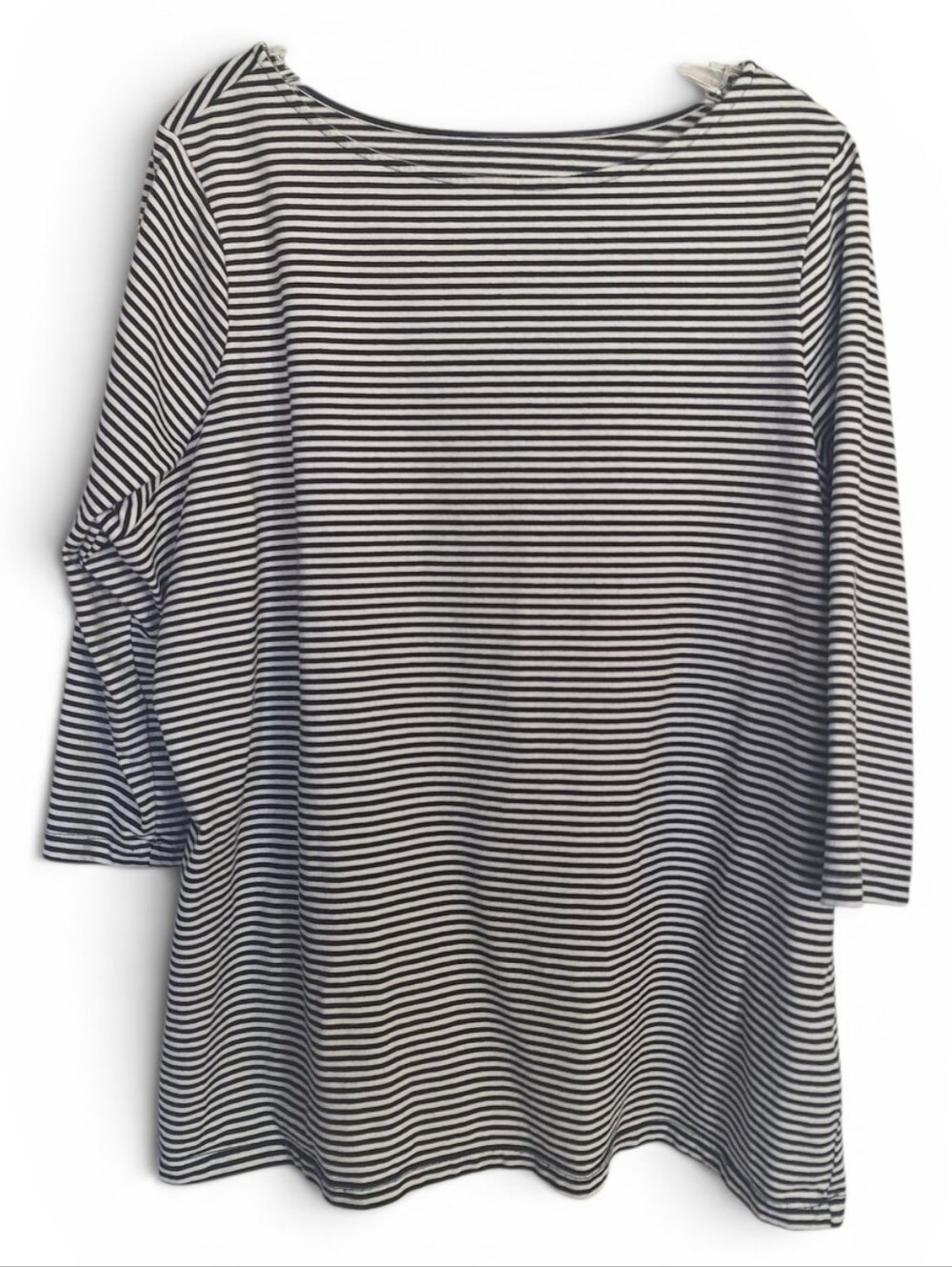 D & Co Top Striped Boatneck Womens Black & White 3/4 Sleeve Cotton 1X